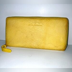 Arlington Milne Yellow Snake Leather Large Wallet Zip Card Slots